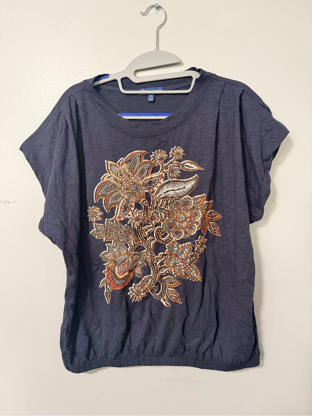 Democracy Navy Floral Graphic Blouson Top Petite Large